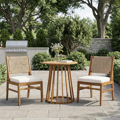 Merax Outdoor Farmhouse Acacia Wood Bistro Set of 3, Cream+Teak