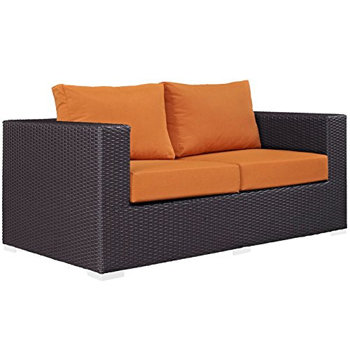 Modern Contemporary Urban Design Outdoor Patio Balcony Loveseat Sofa, Orange, Rattan