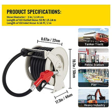 Fuel Hose Reel 33-66 FT Retractable Diesel Cord Reel W/Automatic Refueling Gun for Garden Watering Car Tank Truck Washing(50 ft 1 inch)