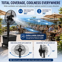 JCSRYD 11Gal/42L Pedestal Fan with Water Mist Spray, Portable Misting Fan with Automatic Refill, 3-Speed Oscillating Cooling Fans for Patio, Restaurant, Outdoor Use