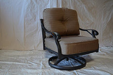 Worldofpatio Nassau Cast Aluminum Powder Coated 6 Swivel Rocker Club Chairs with Walnut Seat Cushions - Antique Bronze