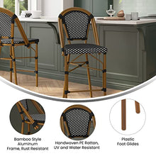 EMMA + OLIVER Black/White PE Rattan Bistro Bar Stool, 2-Pack