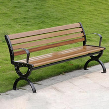 TBLOTYD Modern Outdoor Park Bench - 71" Corrosion Resistant Metal Frame, Light Brown Wooden Seating with Backrest, Ideal for Patio, Lawn, Yard, Porch - Stylish Garden F