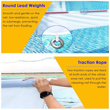 Large Pool Skimmer Net Fine Mesh, Portable Floating Water Cleaning Net with Float Sticks & Lead Weights, for Hotel Villas Public Pool/Bathhouse/Water Parks Hair and Debris Salvage(10m/1000cm Wide)