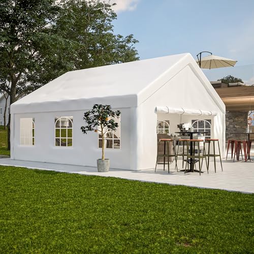 KEIKI 20x20ft Party Tent Heavy Duty, Outdoor Canopy Tent Carport Wedding Event Shelter BBQ Wedding Tents for Parties with Storage Bags & Removable Sidewall for Parties Carport Camping Garden Patio