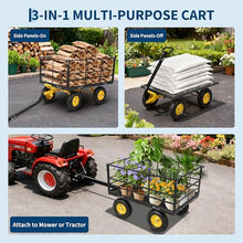 Amenitlif 1500 LBS Steel Garden Cart, Heavy Duty Pullable Garden Wagon with 13" Flat-Free Tires & Adjustable Handle, Outdoor Utility Yard Wagon with Detachable Side Panels, Black