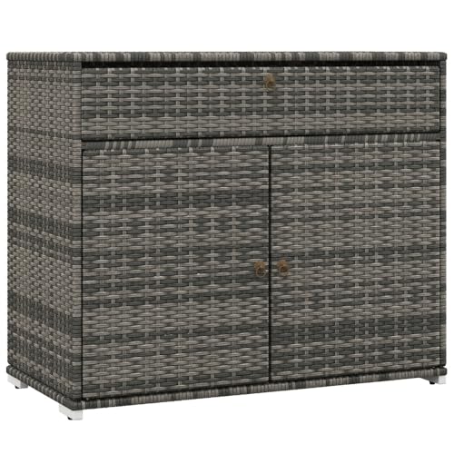 lafengyan Freestanding PE Rattan Storage Cabinet with Towel Rack and Drawer for Poolside, Hot Tub, Deck, or Bathroom Use