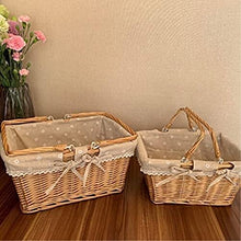 SHSWUD Rustic Picnic Basket, Split Willow Shopping Storage Basket with Cream Lining Wicker Picnic Basket Picnic Basket Basket for Outdoor Camping (Color : Brown, Size : 28 * 38 * 30cm)