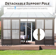 ANTSKU 12x14FT Outdoor Permanent Wall Mounted Sunroom with Detachable Polycarbonate Windows, Aluminum Gazebo, Dark Brown