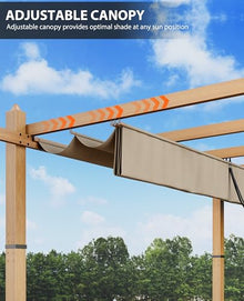Garvee 10x13 ft Outdoor Pergola with Retractable Canopy – Upgraded Aluminum Faux Wood Grain Metal Patio Pergola for Modern Backyard Deck, Porch, Grape Trellis in Khaki