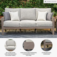 Signature Design by Ashley Hillside Barn Outdoor Sofa with Cushion, Heavyweight Weatherwood All-Weather Frame, Engineered Resin Polymer Wood-Look, Nuvella+ UV-Resistant Fabric for Patios, Gray/Brown