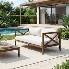 Outdoor Escape Gray Outdoor Patio Teak Loveseat with Cushioned Seat, Durable Wooden Frame, Ergonomic Backrest, Weather-Resistant Design for Garden, Porch