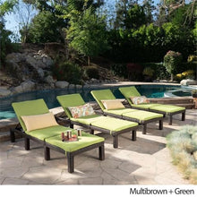 Noble House Jamaica Multi-Brown Wicker Chaise Lounge with Green Cushion (Set of 4)