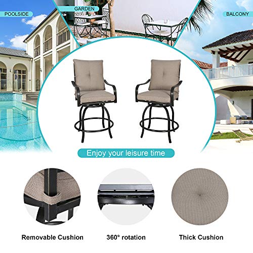 PATIO TREE Outdoor Counter Height Bar Stools Set of 4 with Polyester Cushions Black