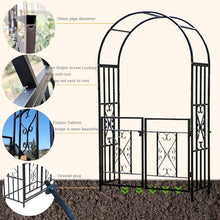 iumLeap Metal Garden Arch with Gate, Weatherproof Heavy Duty Trellis Rose Archway Stand Black Pergola Arbor for Roses & Climbing Plants, Outdoor Arbour HWD 210 X 114 X 52cm