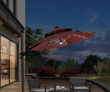 CWENZXDIA Patio Umbrella 8.2ft Cantilever Umbrella with Base and Solar LED Lights Tilting for Outdoor Garden Outdoor