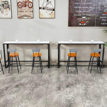 Modern Tall Bar Table with Faux Marble Top & Metal Frame, Long Narrow Rectangular Dining Table with Footrest for 2-8 People, Space-Saving Kitchen Counter White Black 62.3W x 15.7D x 41.3H