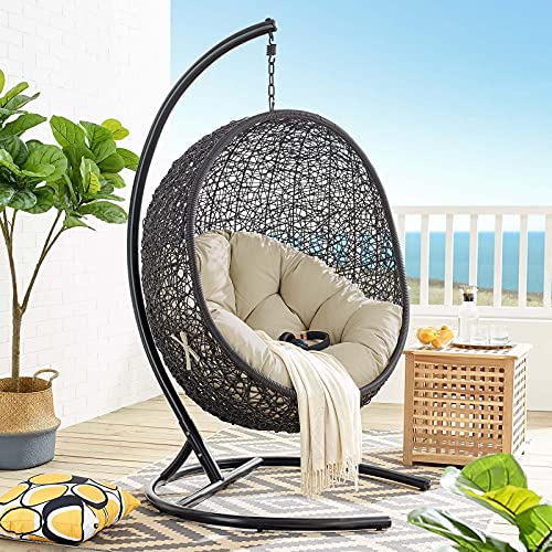 Swing Lounge Chair, Black Beige, Modern, Outdoor Patio Balcony Cafe Bistro Garden Hotel