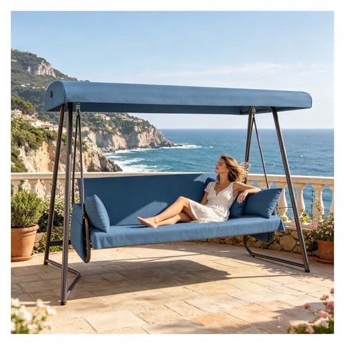 Weather Resistant Hanging Swing Bed, 3-in-1 Patio Porch Swing, Adjustable Canopy, 3-4 Seater 600 lbs Backyard Garden Waterproof