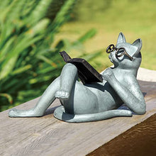 Green Vista Water Gardens Studious Stan College Kitty Cat w/Book | Outdoor Garden Statue Cast Aluminum | Reading Kitten, Animal Figurine & Sculpture for Indoors, Patio, and Yard