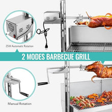 stainless steel rotisserie grill with back cover guard, 25w motor small pig lamb rotisserie roaster, 48.7'' 2 in 1 bbq charcoal rotisserie grill for camping outdoor kitchen (88LBS with baffle)