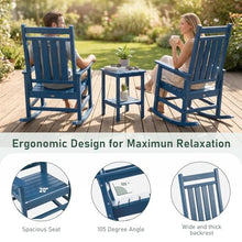 Furnimart Outdoor Rocking Chairs Set of 2 with Side Table, HDPE Oversized Rocking Chair for Adults, High Back Porch Rocker Weather Resistant for Patio, Garden, Lawn, Blue