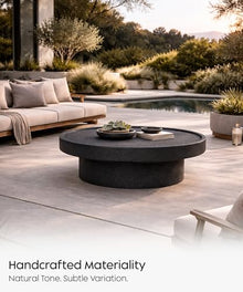 eldimer no.101 GFRC Concrete Coffee Table 39.3” - Handcrafted Round Modern Architectural Table, Weather Resistant, Indoor & Outdoor, 108 lbs Solid Cement Construction for Patio or Living Room