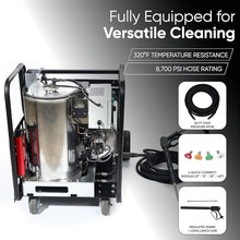 Dapper Supply 4350 PSI Hot Water Gas Pressure Washer, 5.0 GPM, Diesel Heated, 50 ft Hose, Electric Start, Water-Cooled Triplex Pump, 49-State Compliant