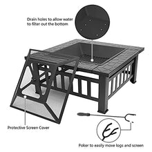 Outdoor Portabl Metal Fire Pit, 32-Inch Barbecue Square Table, Backyard Patio Garden Stove, Wood-Burning Fireplace