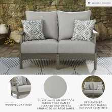 Signature Design by Ashley Visola Outdoor Loveseat With All-Weather HDPE Frame, Nuvella Cushions, Textured Wood Look for Patio and Deck Seating, Gray, 54" W