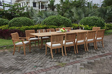 WholesaleTeak 13 Pc Grade-A Teak Wood Outdoor Dining Set with 117" Double Extensions Table and 12 Stacking Chairs Brown