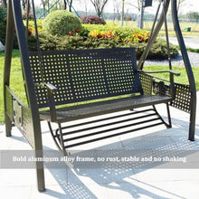3-Seat Patio Swing Chair with Solar LED Light,Patio Porch Swing Chair with Canopy, UV-Proof,Waterproof, Fireproof,PE Thatch,Aluminum Alloy Frame for Garden Poolside