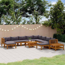 VGLQNRPT Modular Garden Lounge Set, 12-Piece Outdoor Sofa Furniture, Solid Acacia Wood, Dark Grey Cushions, Sectional Patio Seating for 8 People
