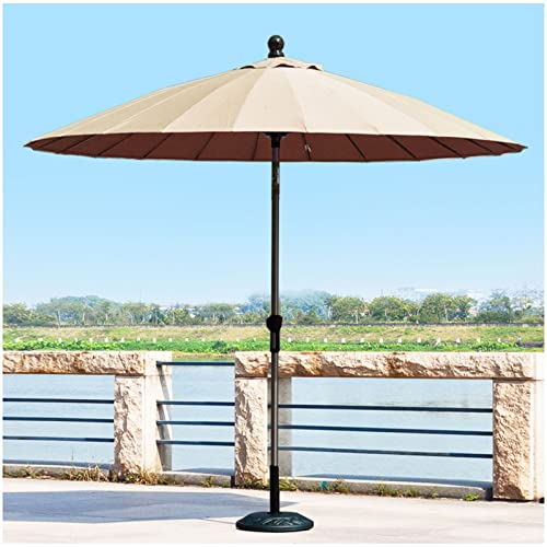 ARGENTFLUX 9ft/270cm Large Garden Parasol Outdoor Market Table Umbrella, Round Parasol with Tilt Adjustable and Crank, Aluminum Sunshade Umbrella(Khaki)