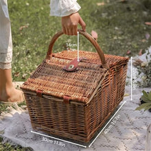 Hand-Woven Wicker Picnic Basket for 2 Persons, Portable Double Opening Outdoor Picnic Basket with Lid for Camping and Travel