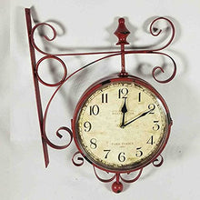 EHVYBDX Wall Clock, Outdoor Garden Wall Clock, Blue Double Sided Station Clock Garden Clock 360° Rotation Wrought Iron Retro Waterproof Outdoor Clock Decoration Outside Clock fo
