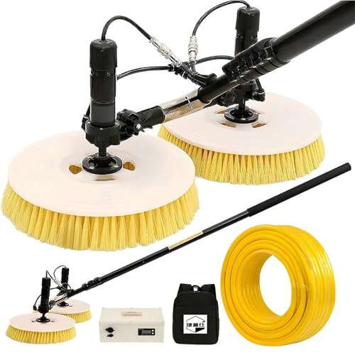 Solar Panel Cleaning Brush with Pole,Battery Powered Outdoor Solar Panel Cleaning Kit,25.5in Dual Head Water Fed Brush,Aluminum Telescopic Cleaner for Bird Droppings,Dust&Large PV Systems 7.5m/24ft