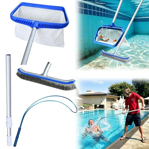 LZMZMQ Pool Brush and Skimmer Combo Set Above Ground Pools, Portable Pool Rescue Hook with 1 3 5 6 7 8 M Pole, Swimming Pools Cleaning Accessories(8.6m/28.2ft)
