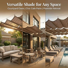 Retractable Roman Sail Shade,Slide Wire Wave Shade Sail Sun Shade Sail UV Resistant Sun Protection Wave Canopy Cover with Mounting Kit for Pergola,Porch,Terrace Garden(W3.2*L18m/W10.50*L59.05ft)