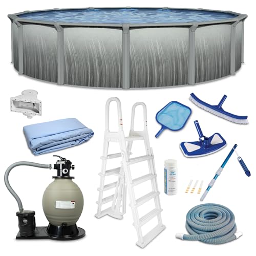 Blue Wave Martinique 21-ft Round 52-in Deep Hard Sided Above Ground Pool Kit with 7-in Steel Top Rails, Dual-Speed Sand Filter System, Ladder, Liner, Skimmer & Maintenance Kit – 9,900 Gallon Cap