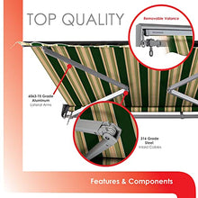ADVANING Classic Series 13'X10' Manual Retractable Awning, 100% Acrylic UV+ Sun Shade Canopy, Green w/Beige Stripes, MA1310-A230H