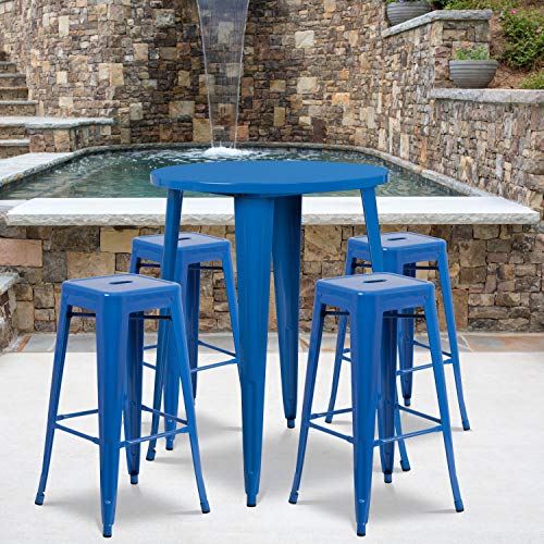 EMMA + OLIVER Blue 30" Round Patio Table Set with 4 Chairs