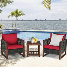 YWMLFZ 3PCS Patio Wicker Furniture Set Cushion Sofa Square Table Shelf Red
