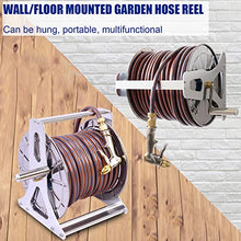 Garden Wall/Floor Mount Hose Reel, 1/2" Water Hose and Stainless Steel Bracket Combo Kit, Retractable Hose Reel Butler Holder Hand Crank Swivel Stand, Water Hose Organizer Storage Hose Guide System