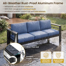 Kiss the Water Aluminum Patio Sofa, 3 Seats Dark Blue Outdoor Couch