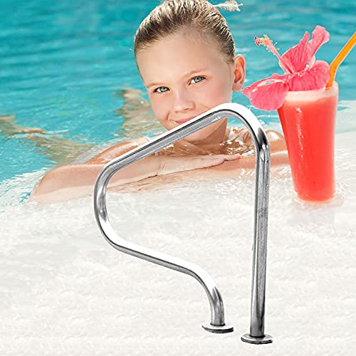 Swimming Pool Ramp Handrail Easy to Install Safety Railing 80×27×80cm 304 Stainless Steel Material Silver (Thickness:1.0mm) ()