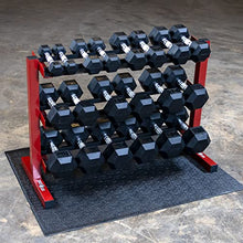 Body-Solid 5-50 lb. Rubber Dumbbell Set with Rack & Vinyl Mat Red