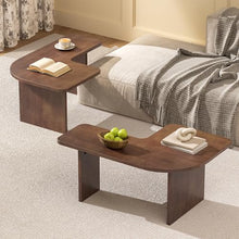 Beskadi Solid Wood Coffee Table L-Shaped, Mid Century Modern Nesting Center Table Set of 2 for Living Room, Solid Wood Coffee Table with Free Adjustable Shape, Minimalist Tea Table, Walnut Wood Color.