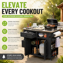TOPMAX Kitchen Island, Extendable Outdoor Cart 19.3''/28'', Stainless Steel BBQ Grill Table with Storage Drawers, Spice Rack, Perfect for Backyard Party, Cooking and Food Prep, Sleek Black Design