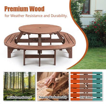 AMZXPLORE Round Picnic Table, 10-12 Person Wooden Outdoor Picnic Table with Built-in Ring Bench and 1.97" Umbrella Hole for Patio Backyard Garden, Brown